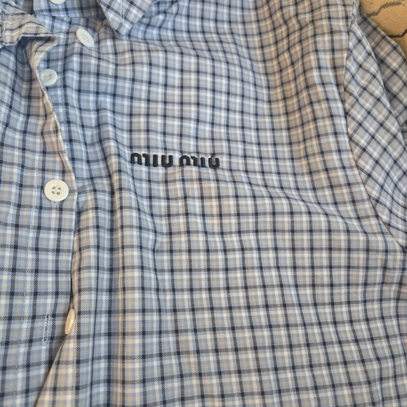 Miu Miu Blue Plaid Button-Up Shirt - Picture 8 of 11